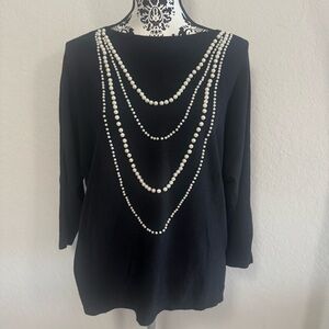 LIV MILANO Women's Beaded Sweater Size XL Black Soft Embellished 3/4 Sleeve